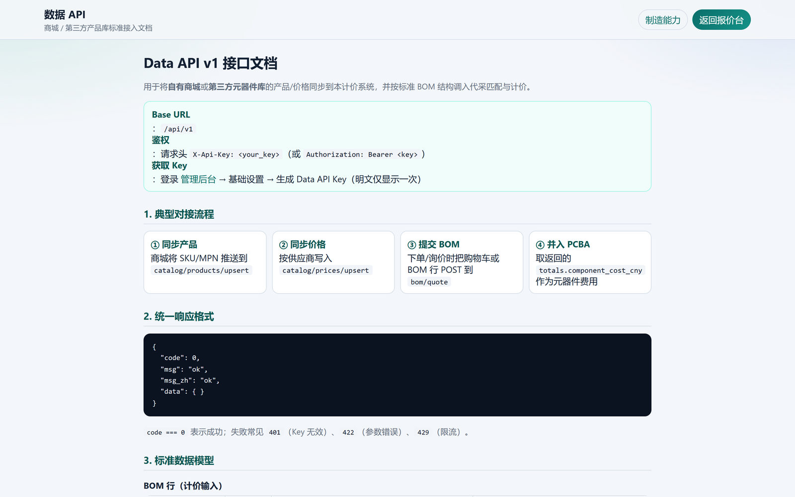 标准数据接口文档页面